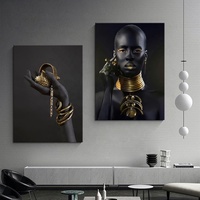Peinture murale en porcelaine cristalline, portrait de femme africaine, cadre noir doré, décoration murale moderne pour la maison