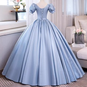 Blue Gray Long Ball Gown Women Stage Performance Costume With Label Adult Size - Product Image 4