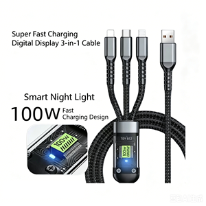 Cavo di Ricarica Intrecciato in Nylon 3in1 da 100W con Luce Notturna, Caricatore Universale per Telefono, Ideale come Regalo Promozionale - Product Image 3