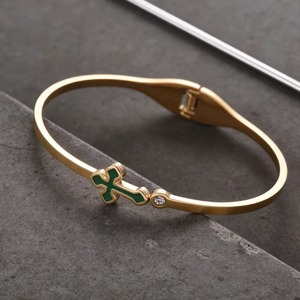 Trendy <b>Cross</b> Bangle <b>Red</b>/Black/Green Enamel Stainless Steel 18K Gold Plated Fashion Women's Jewelry Gift - Product Image 4