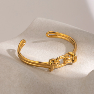 Bracelet à double nœud ouvert en acier inoxydable plaqué or 18 carats, bijoux unisexes pour tous les jours, origine Yiwu - Product Image 2