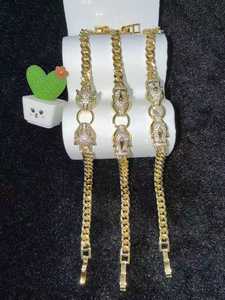 Colección de Pulseras Estilo Dulce y Hip Hop, con Zirconia en Forma de Corazón y Cabeza de Leopardo, Eslabones Cubanos, Chapado en Oro de 18K, Joyería Ajustable - Product Image 3