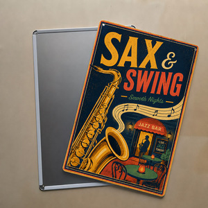 Letrero Metálico Retro <span class=keywords><strong>Vintage</strong></span> de <span class=keywords><strong>Jazz</strong></span> Bar, Letrero de Metal Estilo Antiguo para Salón Musical, Cafetería, Pub, Póster Decorativo de Pared con Saxofón - Product Image 2