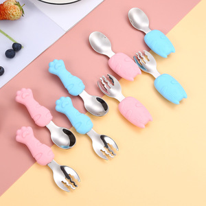 Juego de tenedor y cuchara para bebé, acero inoxidable 316, mango corto, sin Bpa, para bebés de 0 a 12 meses, vajilla para niños - Product Image 1