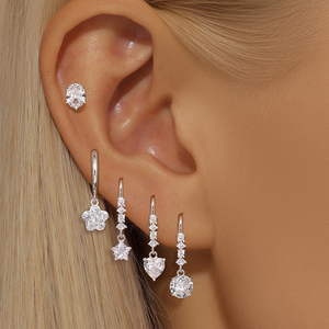 Nuevos Pendientes de Aro Clásicos con Forma de Corazón de Flor y Estrella de Circonio, Pendientes de Aro para Parejas - Product Image 2
