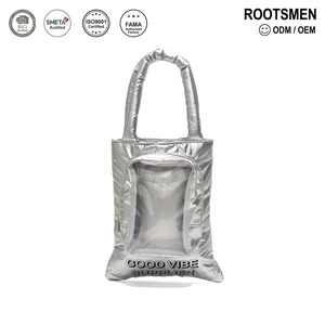 Bolsa de Cosméticos Impermeable de Nailon Metálico Plateado, con Asa de Cuerda, Parte Superior Abierta, Panel Transparente, Color y Logotipo Personalizables - Product Image 1