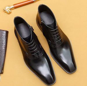 Bottes pointues en cuir véritable pour hommes, style britannique, pour tenue de travail formelle, hauteur mi-haute, blanches, chaussures formelles respirantes - Product Image 2