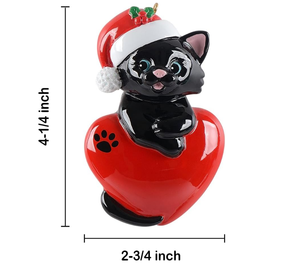 Ornamento Natalizio Personalizzato <span class=keywords><strong>Gatto</strong></span> Nero 2027 con <span class=keywords><strong>Cuore</strong></span> Rosso - Product Image 3