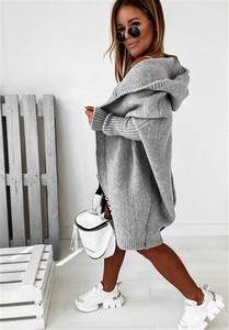 PASUXI automne nouveau <span class=keywords><strong>mi</strong></span>-<span class=keywords><strong>long</strong></span> tout match <span class=keywords><strong>Cardigan</strong></span> femmes lâche manches chauve-souris chandails pull à capuche ample veste <span class=keywords><strong>femme</strong></span> - Product Image 4