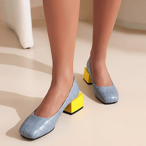 Escarpins à talons carrés bas pour femmes, grande taille 48, à bout carré, imprimé pierre, pour le bureau et les occasions habillées - Product Image 5