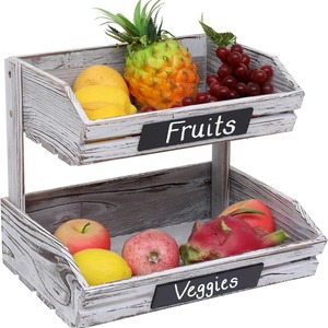 Fruit and <b>vegetable</b> storage <b>basket</b>, kitchen countertop storage <b>basket</b>, <b>vegetable</b> rack, double-layer vertical wooden <b>vegetable</b> - Product Image 5