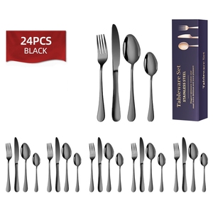 Vente en gros, lot de <span class=keywords><strong>24</strong></span> couverts en acier inoxydable, ensemble de couteaux, fourchettes et cuillères pour la cuisine occidentale, ensemble cadeau - Product Image 5