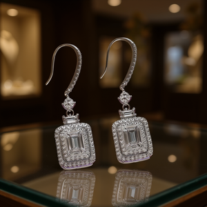 Orecchini Pendenti E1563 in Oro Bianco con Cristalli Geometrici e Strass, Gioielli Classici da Sposa per Donna - Product Image 2