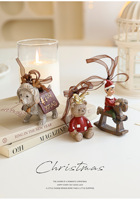 Ensemble d'ornements de Noël rétro en résine, décorations de vacances 3D vintage à suspendre avec Père Noël, train et cheval à bascule