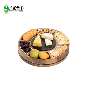 Ensemble plateau à fromage en bambou avec couteau ; plateau à fromage rond en bois d'acacia ; plateau à fromage carré avec tiroir et ensemble de couteaux. - Product Image 4