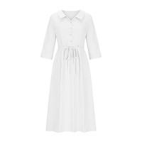 Nouvelle Robe d'été pour Femme, Coupe Trapèze, Imprimé Floral Bohème, à Lacets, Couleur Unie, Col Revers, Manches Trois-Quarts, Style Décontracté
