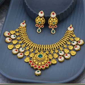 Women's 22K Gold <b>Statement</b> <b>Necklace</b> Set With Zircon Stones Bezel Setting Flower Pattern Wedding Jewelry - Product Image 3