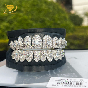Bijoux fantaisie en argent 925 avec grande pierre en moissanite, <span class=keywords><strong>grillz</strong></span> 10 sur le dessus et 10 sur le dessous, <span class=keywords><strong>grillz</strong></span> personnalisés en moissanite VVS, <span class=keywords><strong>grillz</strong></span> dentaires, <span class=keywords><strong>grillz</strong></span> pour dents - Product Image 4