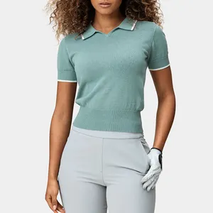 Customize wholesale V Neck Lightweight Quick Dry Breathable Sport Tops sweater polo shirts Golf tennis Polo Shirts for women