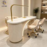 Table à ongles de luxe légère avec éclairage LED incurvé, comptoir en marbre, station de manucure pour salon, mobilier