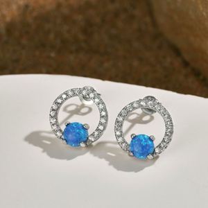 Pendientes de Aro Elegantes de Plata S925 Hipoalergénicos Dylam con Diamantes y Circonita 5A, Ópalo Sintético para Mujer - Product Image 4