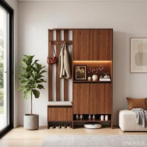 Modern Villa Entryway <strong>Shoe</strong> Cabinet <strong>Coat</strong> <strong>Rack</strong> <strong>Bench</strong> 6-Shelf Adjustable LED Eco-Friendly Space-Saving Dining Hallway Storage Unit - Product Image 5