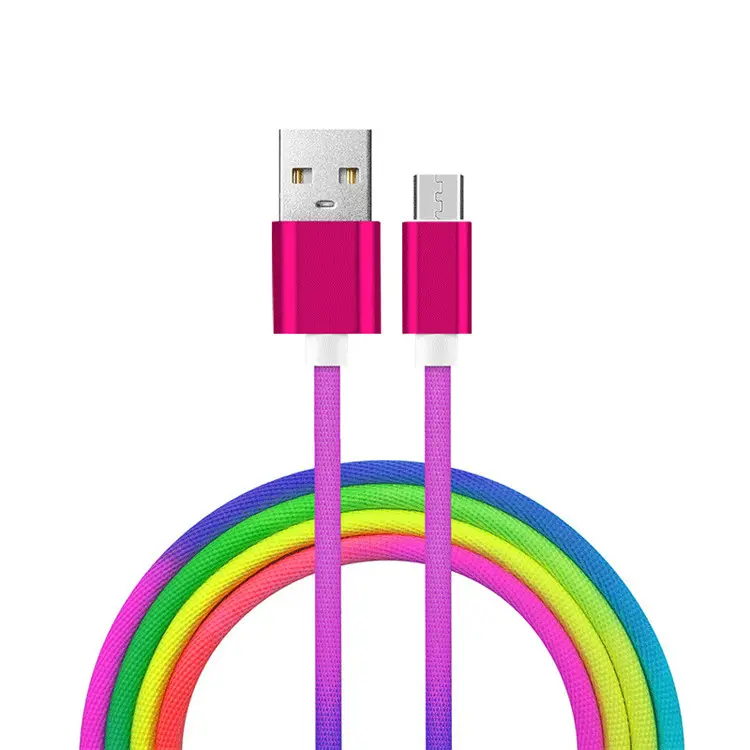 Rainbow Material 5V 2.1A USB Charger Cable USB 3ft 6ft 9ft Data USB Cable for Android/iPhone/Type C mobile phone cable