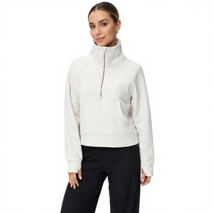 Sudadera Corta Unisex de Forro Polar con Cierre de Cremallera, Bolsillo y Cuello Alto, Corte Regular, Color Blanco Sólido, para Otoño - Product Image 5