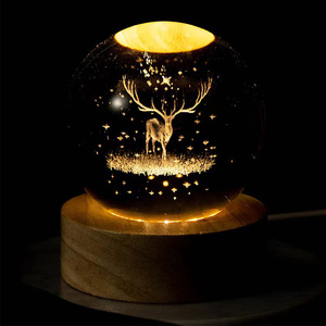 <span class=keywords><strong>Bola</strong></span> de cristal 3D Planeta de cristal luz nocturna con base de madera USB Led luz nocturna <span class=keywords><strong>bola</strong></span> de cristal lámpara de mesa - Product Image 3