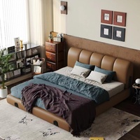 Lit double king size Yisi moderne et luxueux, rembourré en cuir nubuck, avec cadre en bois massif, lit confortable, meubles de chambre à coucher