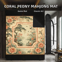 Tapis de Mahjong Vintage Corail Pivoine Oiseau pour Table, Motif Floral Jardin Chinoiserie, Jeu Américain, Cadeau Premium pour Joueurs, Fabriqué en Chine