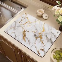 Tapis de Séchage Personnalisé pour Cafetière et Machine à Expresso, Motif Marbre, Absorbant, pour Comptoir de Cuisine, Tapis de Séchage de Vaisselle