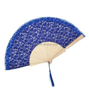 Éventail portable en dentelle blanche peinte, style romantique, avec baleines en bois, pour mariage et fête, utilisation manuelle - Product Image 4