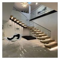 Alphalucasa — Double faisceau en acier et bois, siège d'escalier droits à usage domestique, en forme de U, accessoire en verre, nouveauté