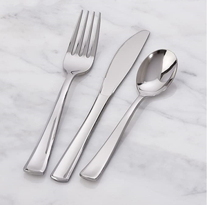 Ensemble de couteau, <span class=keywords><strong>fourchette</strong></span> et cuillère jetables en <span class=keywords><strong>plastique</strong></span> durable pour hôtels, ustensiles de cuisine occidentaux modernes, <span class=keywords><strong>argent</strong></span> et acier inoxydable - Product Image 5