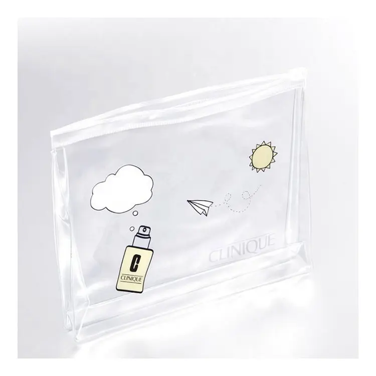 卸売透明ジッパー防水プラスチックPVCポーチバッグカスタムプリント旅行メイクアップ透明化粧品バッグロゴ付き