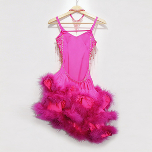 Vestido de Competición Latino Profesional para Mujer, Disfraz de Samba y Cha Cha para Adultos, Falda con Flecos Brillantes y Plumas para Baile de Salón - Product Image 4