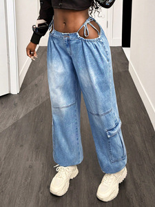 Jeans cargo pour femmes de style européen et américain Y2K, coupe ample, pantalon en denim décontracté, streetwear tendance et polyvalent pour femmes - Product Image 5