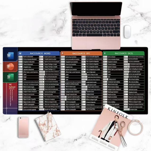 French Shortcut Mouse Pad Home or Office Use Mouse Pad with Non-Slip Rubber Bottom and Lock Edge Scratch-Proof Design