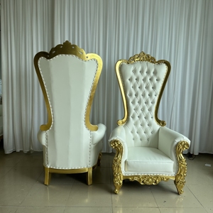 โซฟาบัลลังก์หรูหราพนักพิงสูงสีทองและสีขาวสำหรับงานแต่งงาน เก้าอี้บัลลังก์เพชรสำหรับพระราชาและพระราชินี - Product Image 5