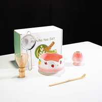 Kit d'outils à matcha en céramique fait main, 5 pièces, avec décorations esthétiques de dessins animés, directement de l'usine OEM