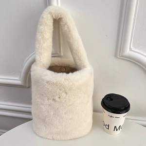 Luxury Winter Plush Bucket Crossbody Bag for Women Soft Fluffy <b>Rabbit</b> Ear Cylinder Magnetic Snap Casual Warm Faux Messenger Bag - Product Image 2