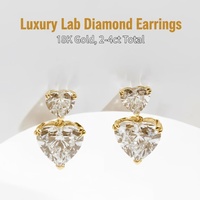 Boucles d'oreilles pendantes en or 18 carats avec deux diamants de laboratoire taille cœur, bijoux raffinés pour mariée, mariage et anniversaire - Collection Good Century