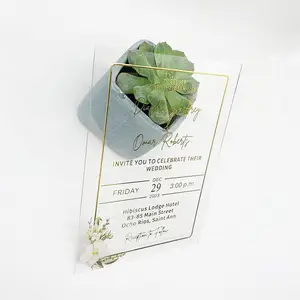 Tarjeta de invitación de boda transparente de lujo acrílico personalizado profesional de diseño libre de fábrica china