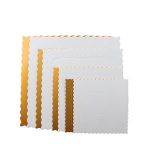 Plateaux à gâteau jetables blancs et dorés, bases carrées et rondes en carton, parfaites pour la décoration de gâteaux - Product Image 4