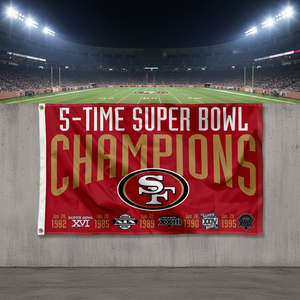 Bandera Personalizada de los San Francisco 49ers, 5 Campeones del Super Bowl, Bandera Decorativa de Alta Calidad de Poliéster para Interiores y Exteriores - Product Image 1