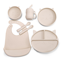 Nouveau cadeau pour bébé Vaisselle en silicone de qualité alimentaire Ustensiles pour enfants étanches Assiettes Cuillère Ensemble d'alimentation pour enfants de 0 à 12 mois