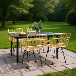 Set da Pranzo da Giardino in Polyrattan per 4 Persone con Vetro Temperato Nero, Arredamento Contemporaneo per Esterni - Product Image 2
