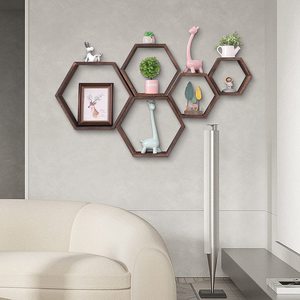 Lot de 5 étagères flottantes hexagonales, étagères murales en nid d'abeille, étagères de stockage en <span class=keywords><strong>bois</strong></span> pour la décoration <span class=keywords><strong>murale</strong></span>, la chambre à coucher - Product Image 2