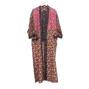 Robe de plage kimono vintage en satin de soie 100% style sari, maxi, sexy, patchwork, pour maillot de bain, vente en gros, prix bas, indien - Product Image 1